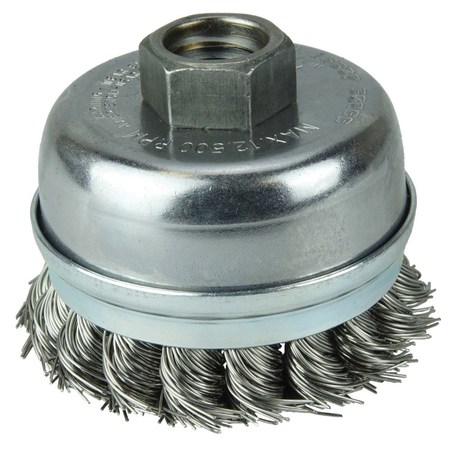 WEILER 2-3/4" Single Row Knot  Cup Brush, Banded.020"  , 5/8"-11 UNC Nut 13302